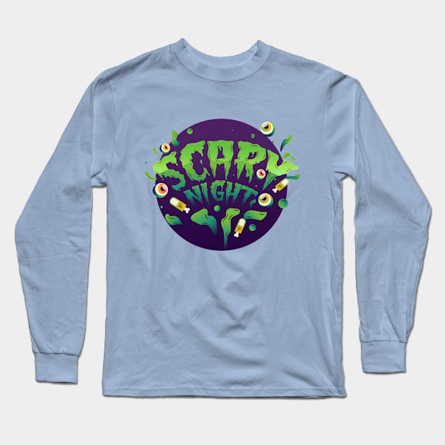 Scary Night Long Sleeve T-Shirt by Mako Design 